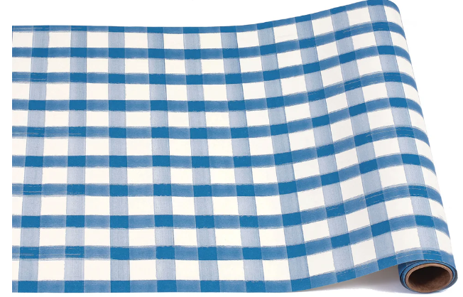 Blue Painted Check Runner
