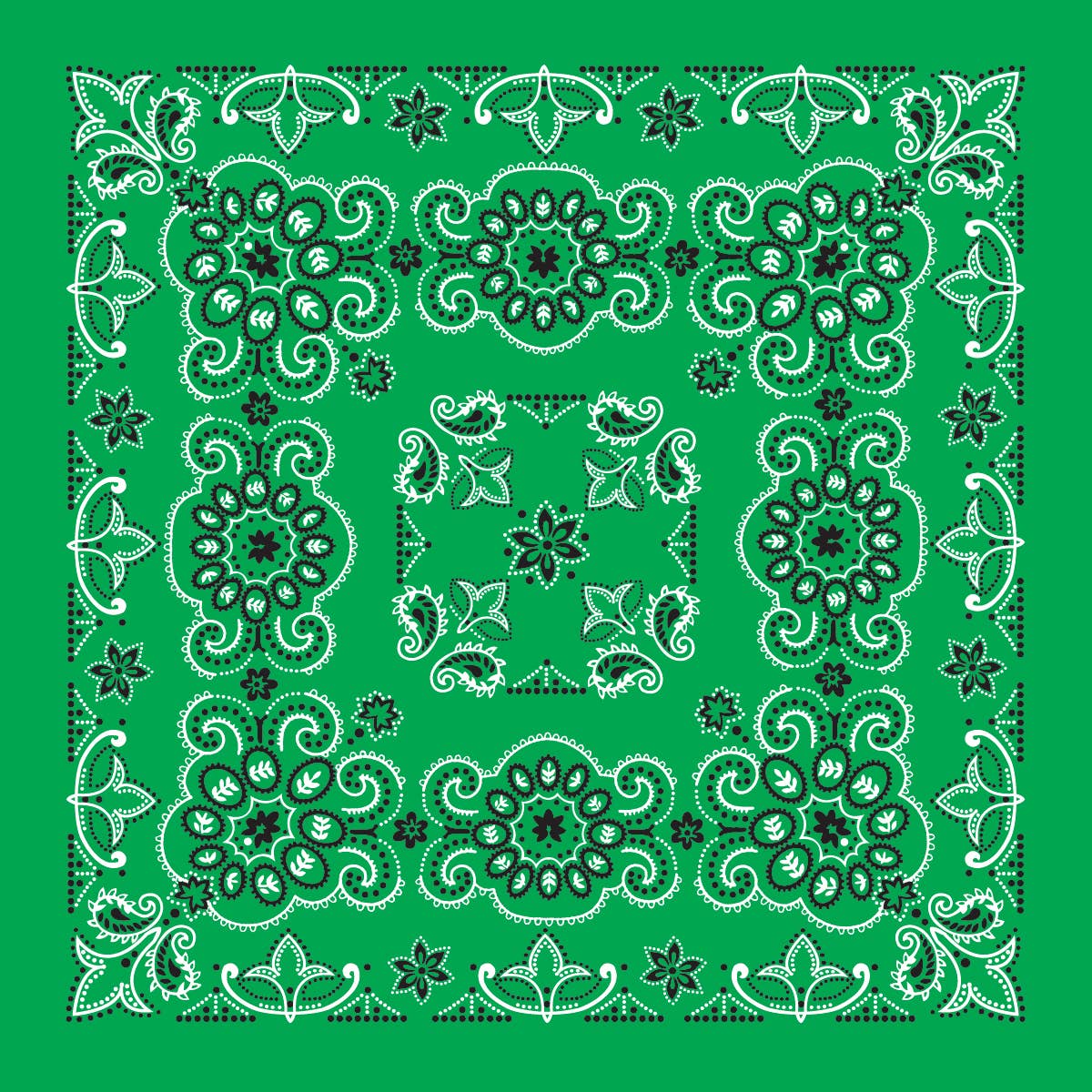 Bandanna - 27" Large Kelly Green Texas Paisley
