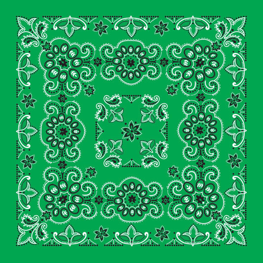 Bandanna - 27" Large Kelly Green Texas Paisley