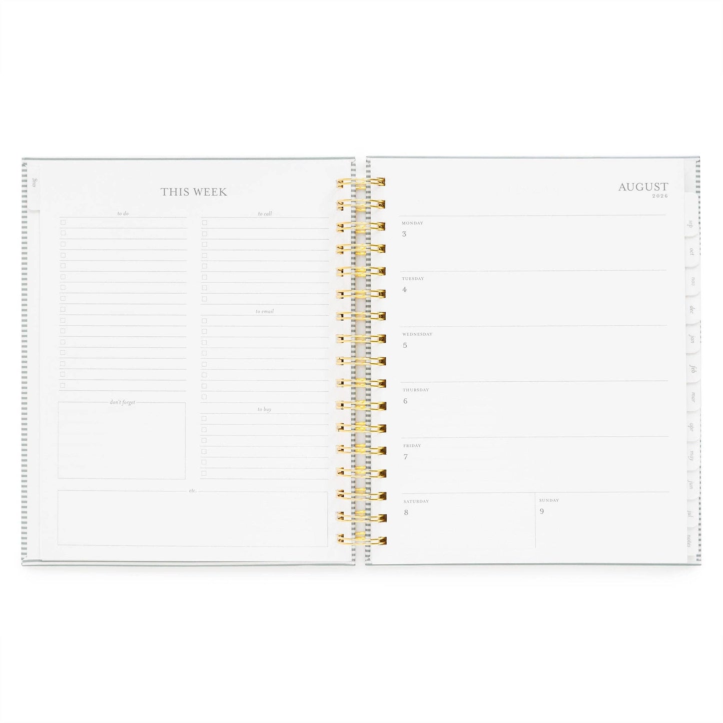 2026-2027 Dusty Blue Pinstripe Academic Spiral Weekly & Monthly Planner