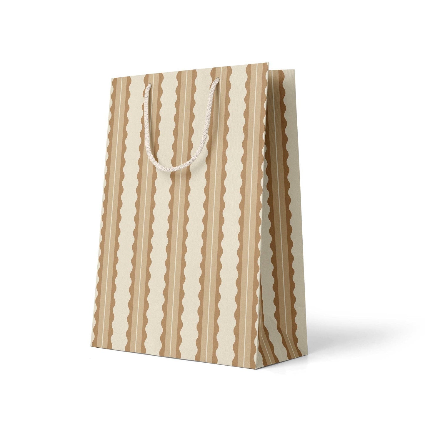 Tan Scalloped Stripe Gift Bag