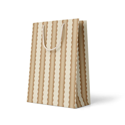 Tan Scalloped Stripe Gift Bag