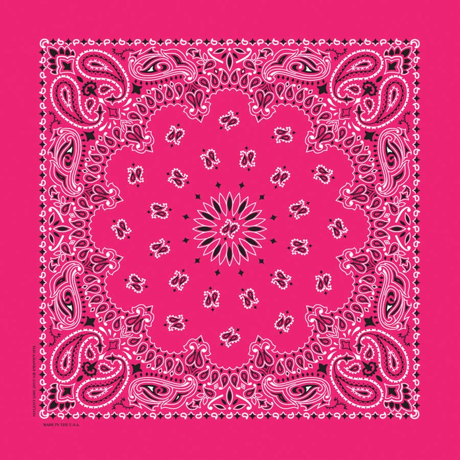 Bandanna - 35" Grande MADE IN USA - Hot Pink Paisley