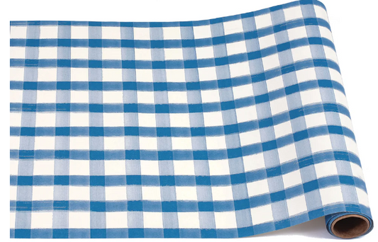 Blue Painted Check Runner