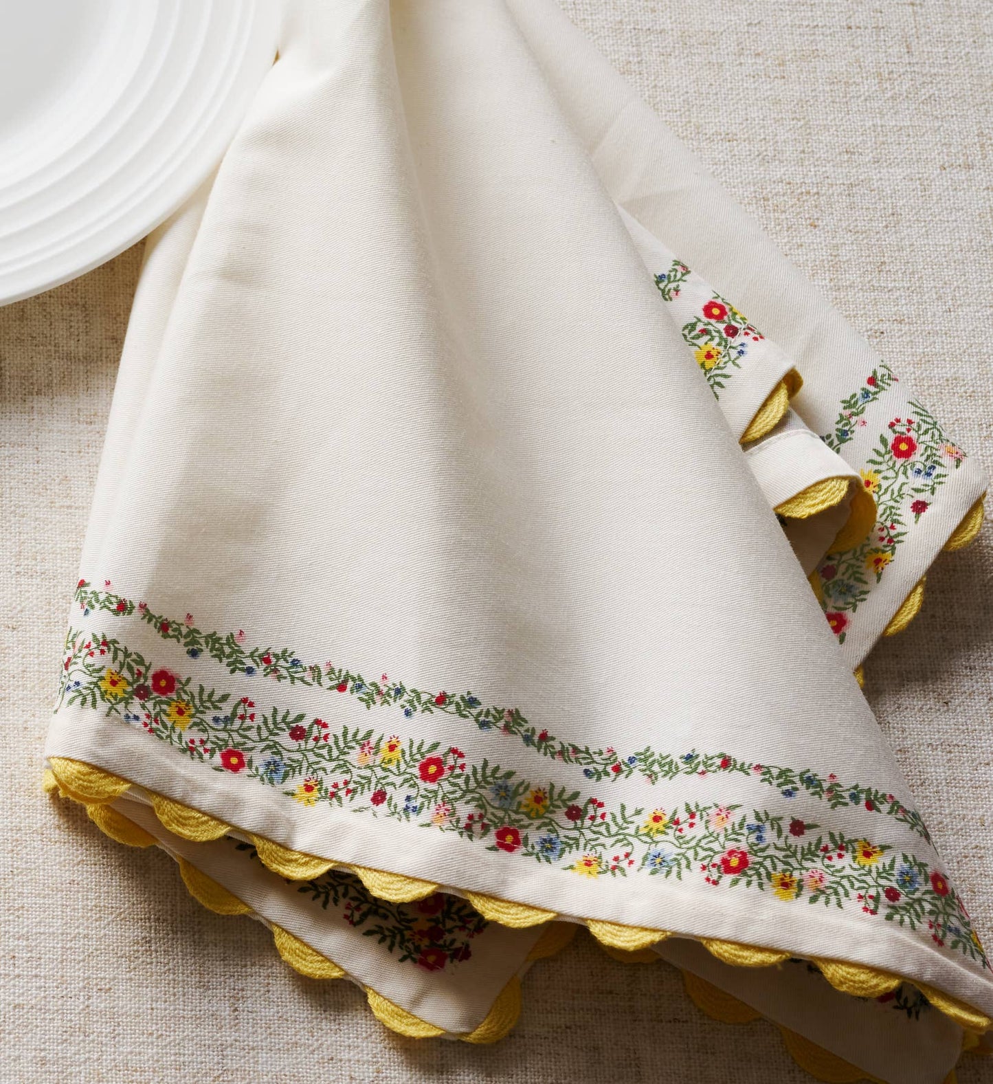 Rosette Stripe Embroidered Cotton Napkins, Set of 4