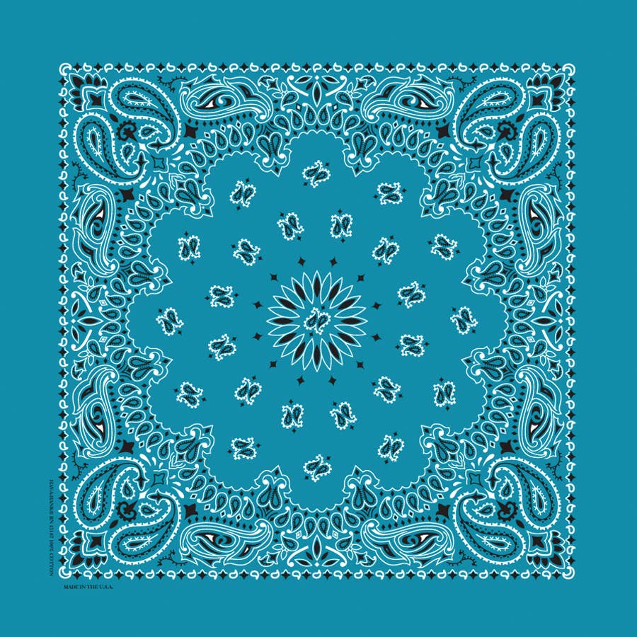 Bandanna - 22" MADE IN USA - Turquoise Paisley