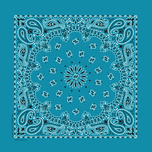 Bandanna - 22" MADE IN USA - Turquoise Paisley