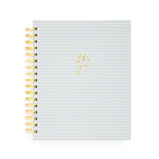 2026-2027 Dusty Blue Pinstripe Academic Spiral Weekly & Monthly Planner