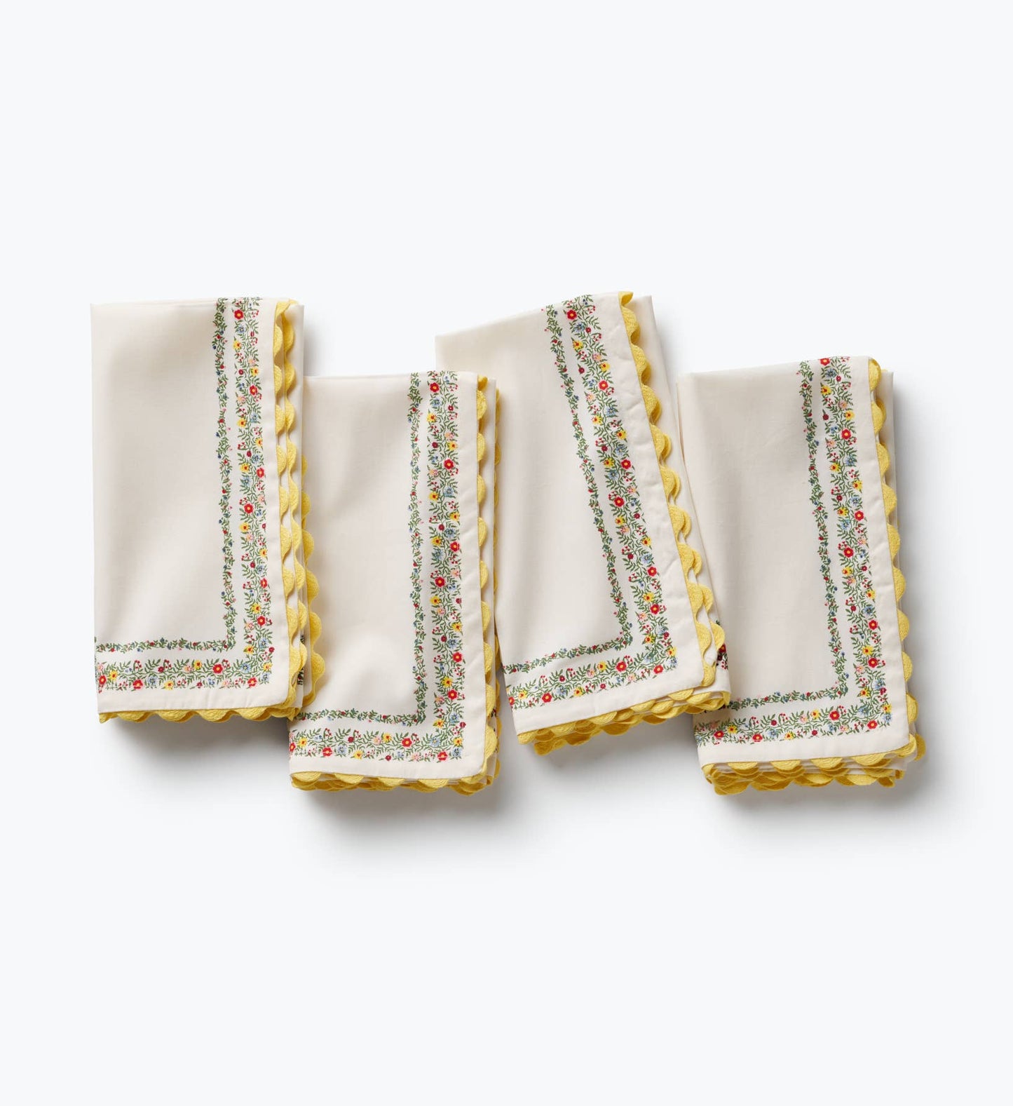 Rosette Stripe Embroidered Cotton Napkins, Set of 4
