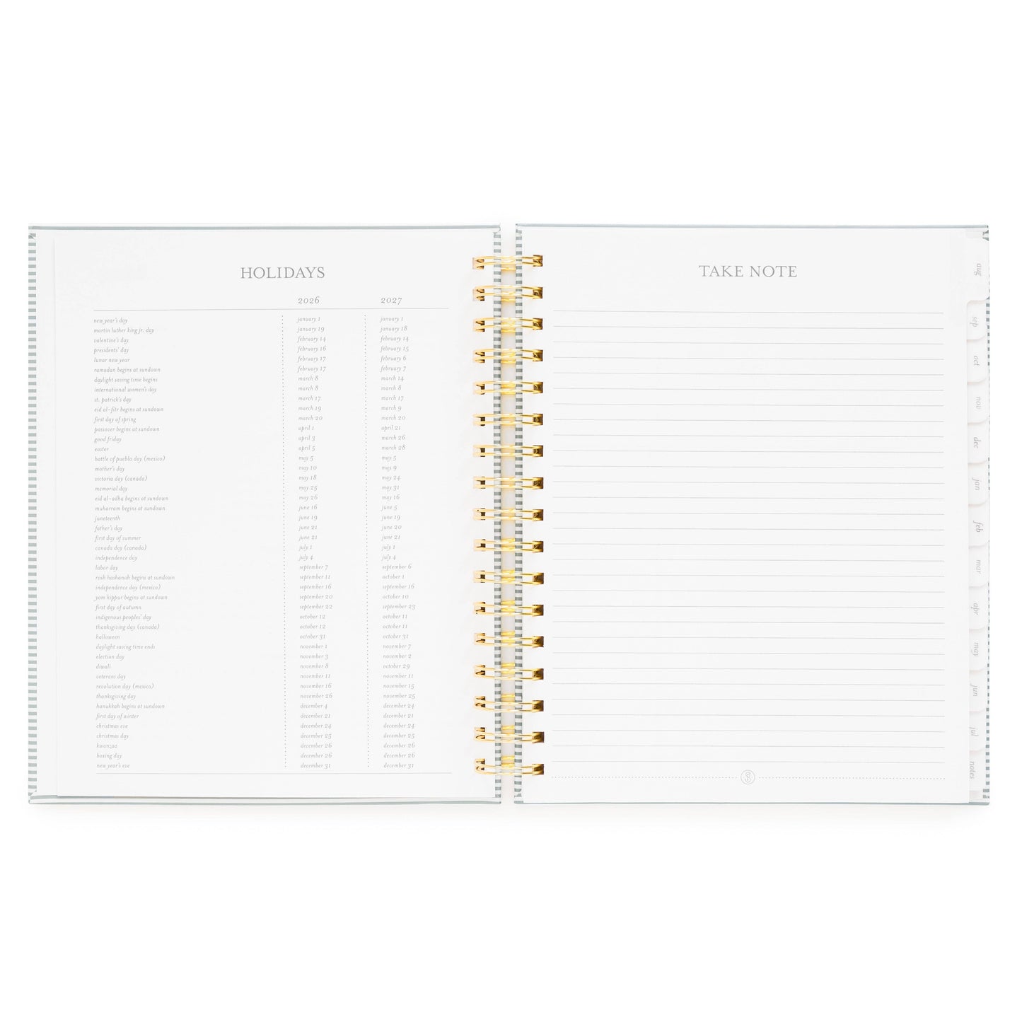 2026-2027 Dusty Blue Pinstripe Academic Spiral Weekly & Monthly Planner